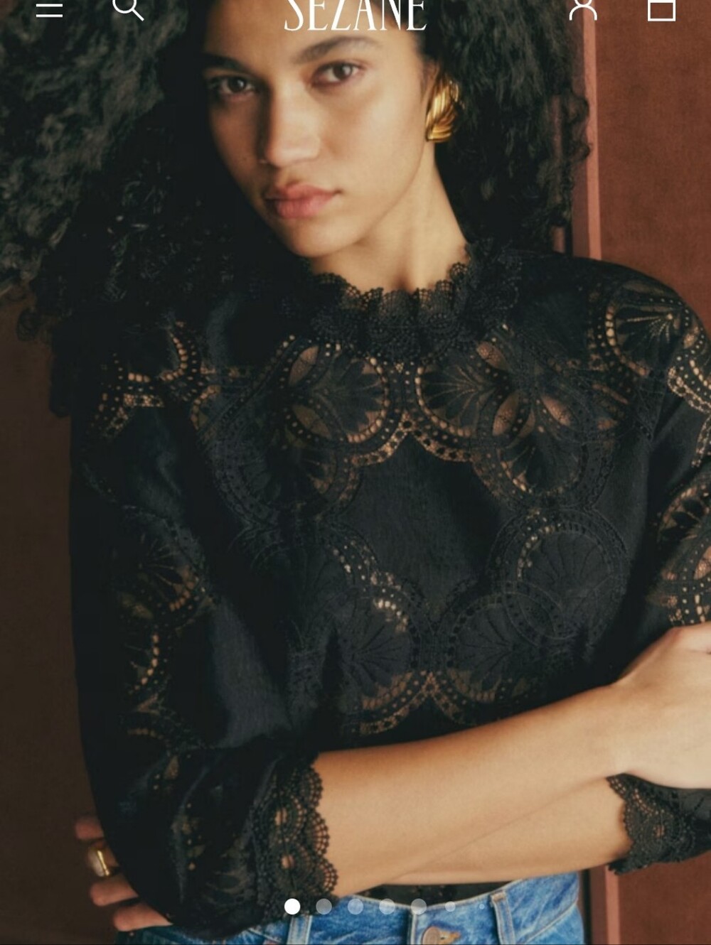 Sezane Black Bianca Lace Eyelet Blouse